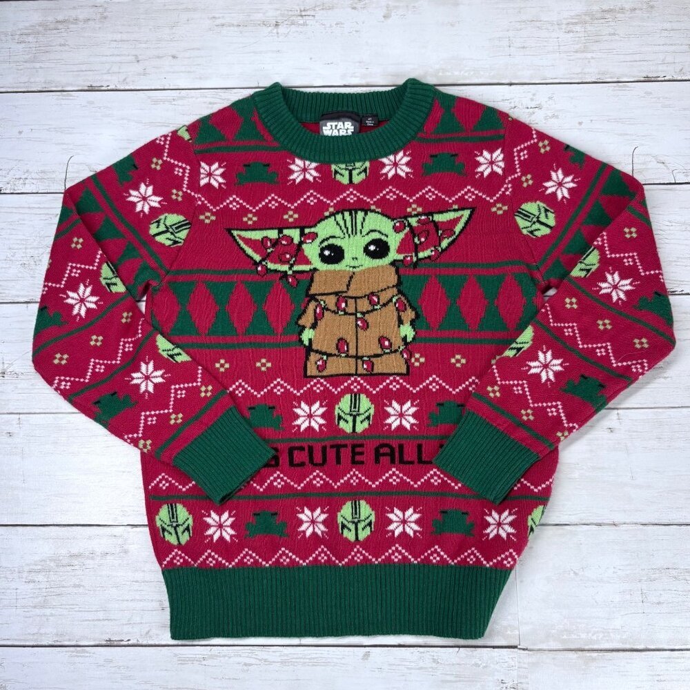 Star Wars Baby Yoda Red Green Christmas Sweater 4T